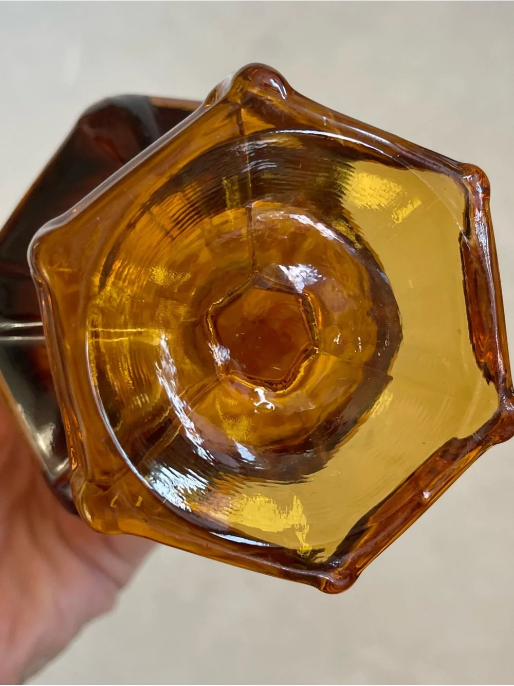 Vintage MCM Viking Glass Amber Swung Vase 14